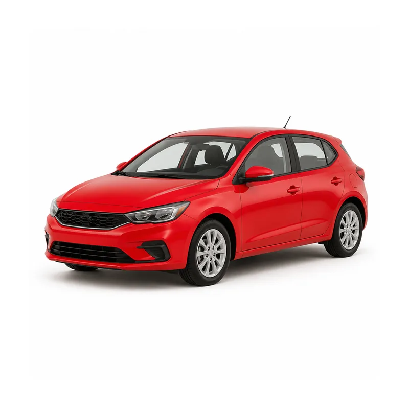A red hatchback car